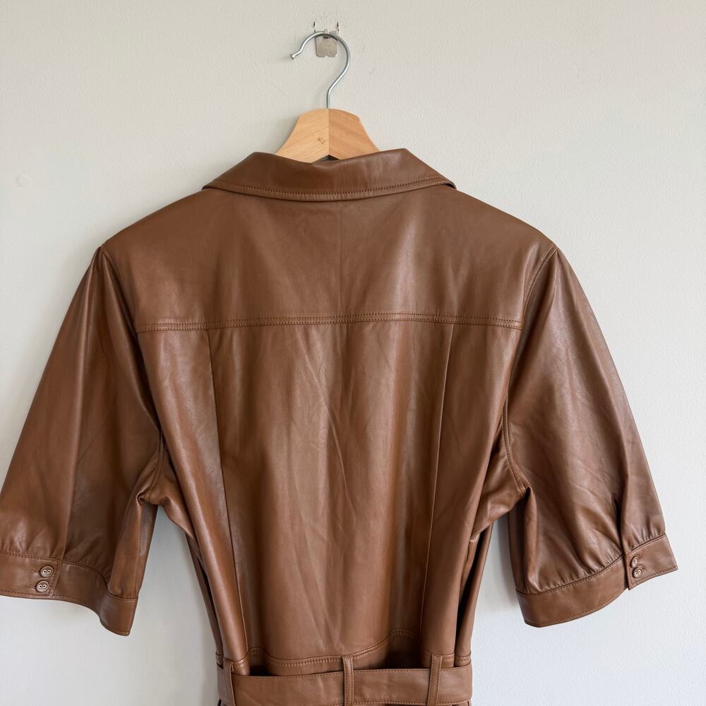 Paige Mayslie Faux Leather Button Front Belted Mini Dress Brown XL - Picture 11 of 11